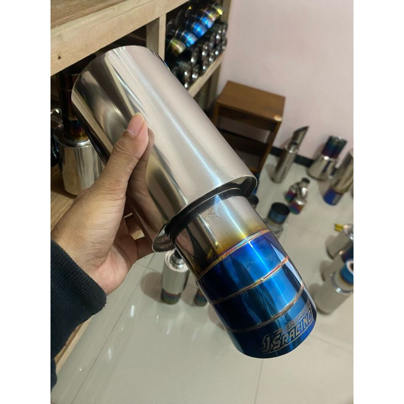 JS RACING stainlis blue knalpot racing mobil muffler