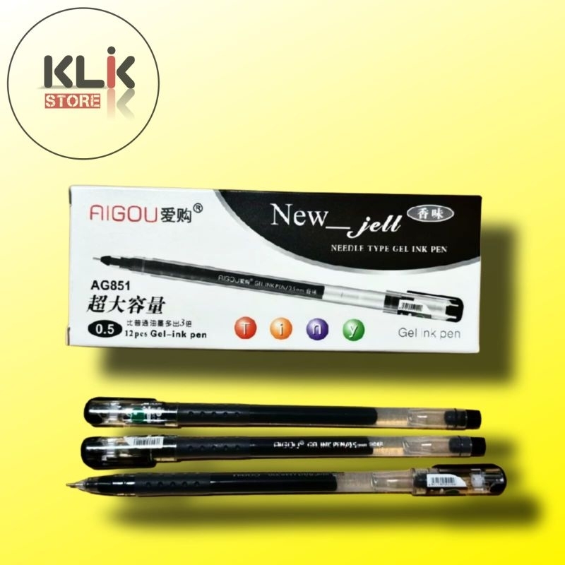 

(Pack / 12pcs) Ballpoint Aigou New Gel Pen 0.5mm Hitam / Bolpen Pulpen Pena New Jel