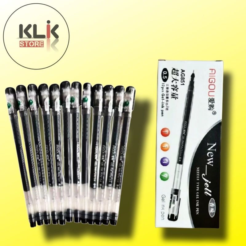 

(Ecer / 1pcs) Ballpoint Aigou Gel Pen 0.5mm Hitam / Bolpen Pulpen Pena New Jel