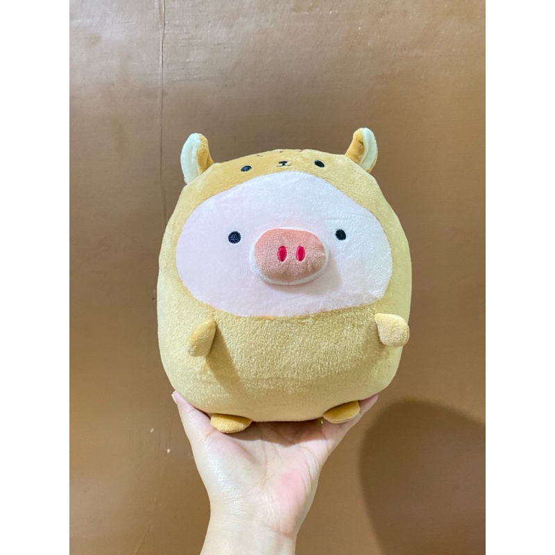 Boneka Karakter Babi kostum Kucing Cokelat Lucu size 23cm Original / Boneka Babi Kostum Kucing / Bon