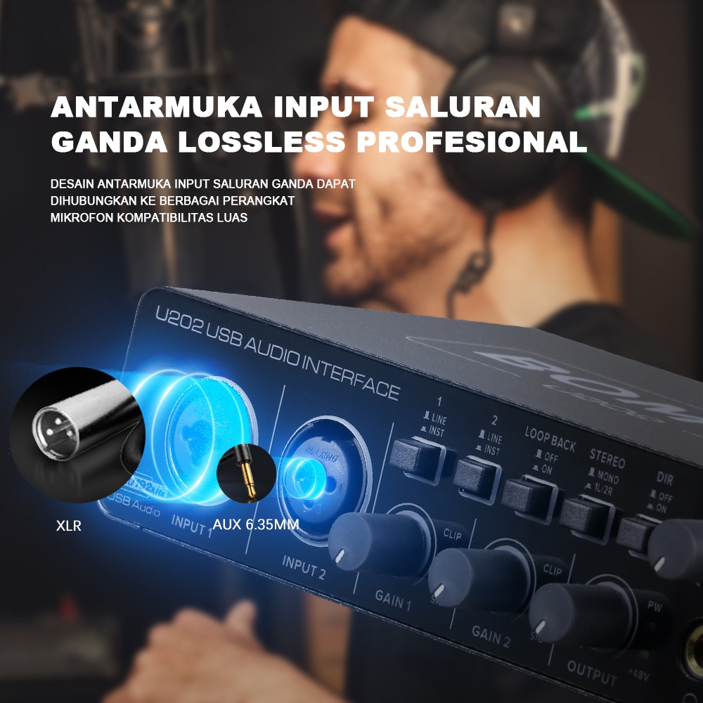 Bomge U202 Usb Audio Interface With Mic Preamplifier Xlr/Tsr/Ts Ports,48V,32-Bit/192Khz Resolution