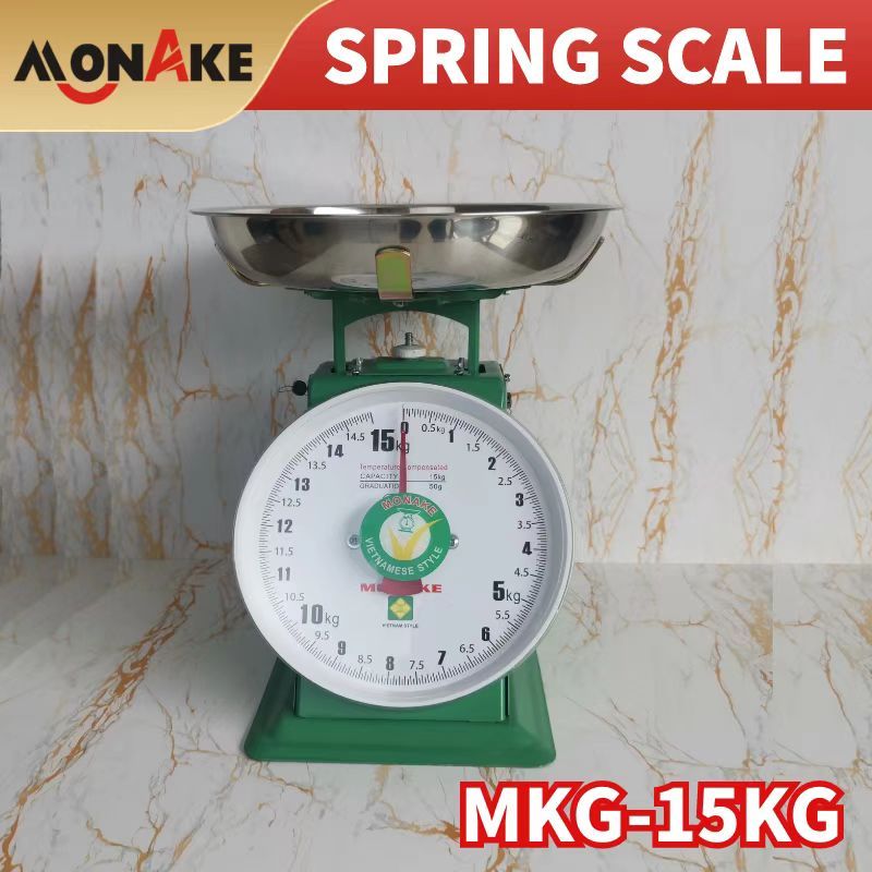 Timbangan VIETNAM HIJAU MONAKE MKG - 15kg Besi Stainless Jarum Analog Manual Duduk Sembako Telor Kue
