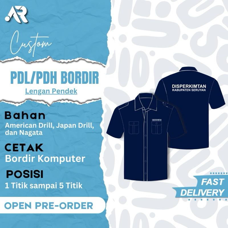 PDL / PDH / KEMEJA Bordir custom | Lengan Pendek | Baju Drill | Bordir Komputer | Baju Lapangan