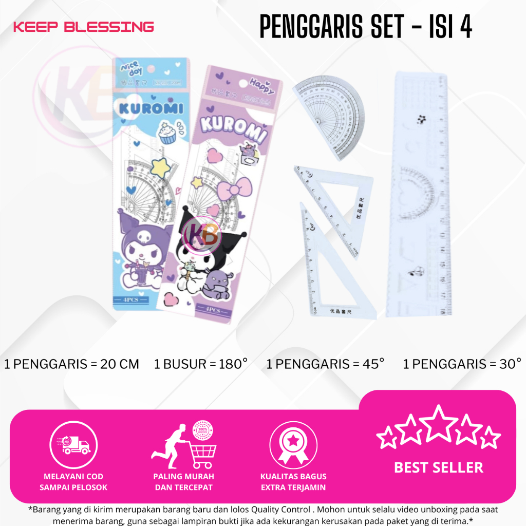 

4 Pcs - Paket Penggaris Matematika - Penggaris Set - Ruller - Penggaris 20cm Busur Siku Mistar - Cod - Duta Gemilang