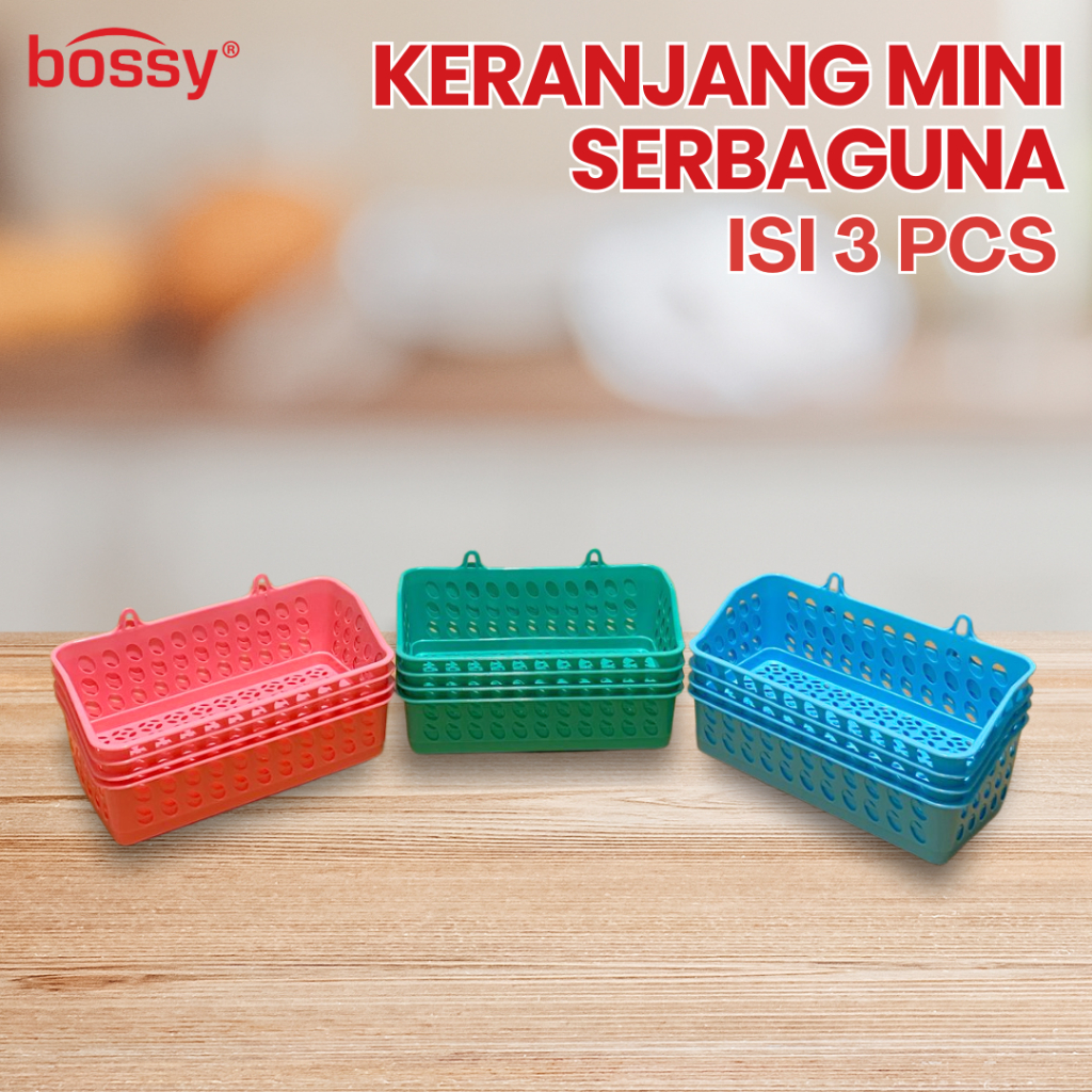 BOSSY Keranjang Mini Gantung Set Isi 3 Pcs Rak Serbaguna Multifungsi Motif Daun