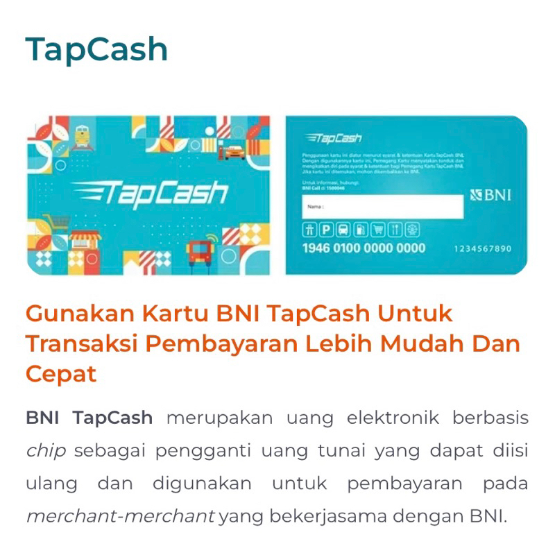 Kartu Tap Cash Bank BNI Original (NFC) Card