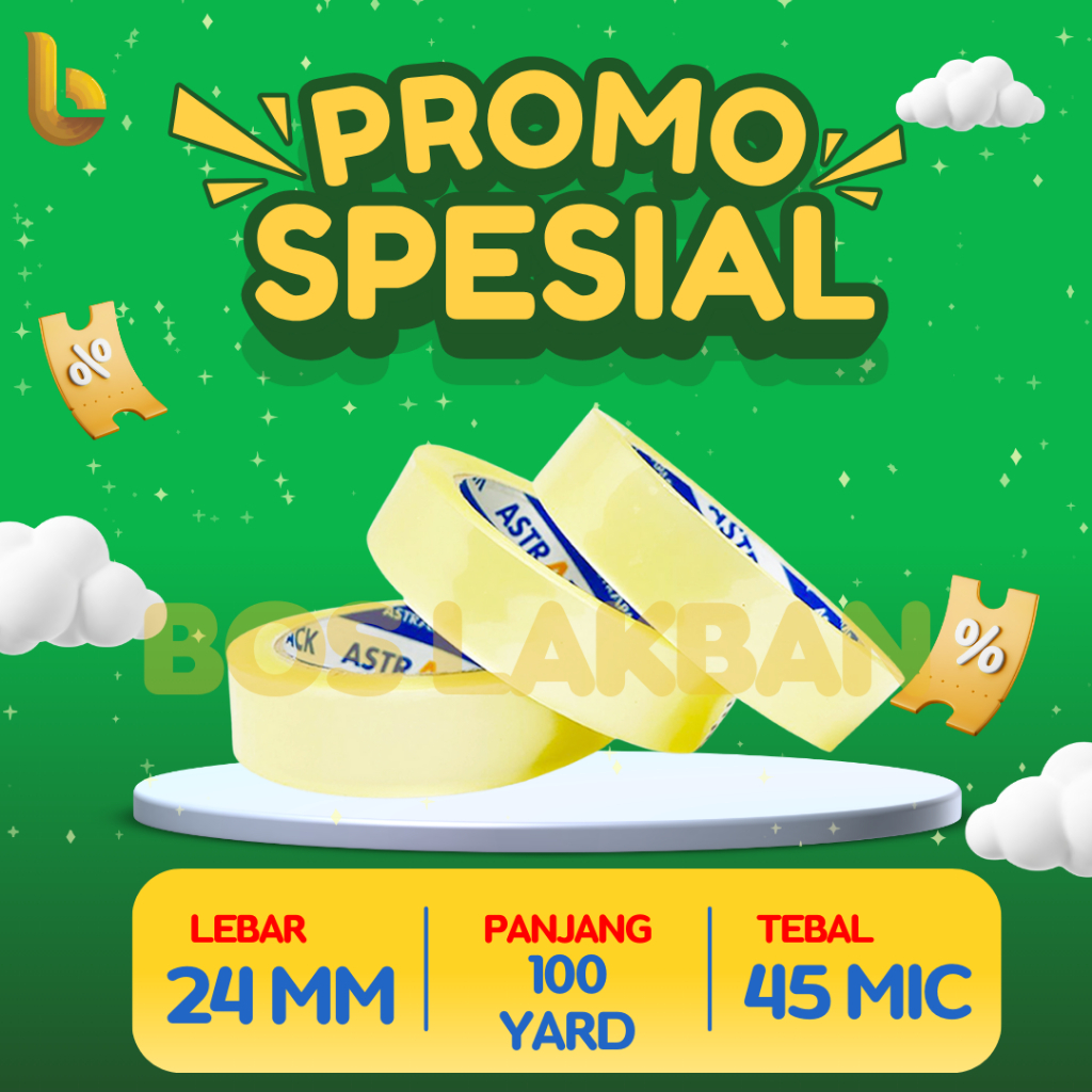 

Lakban BOPP 24 mm x 100 yard | Isolasi OPP Bening Kualitas Terbaik bosLakban