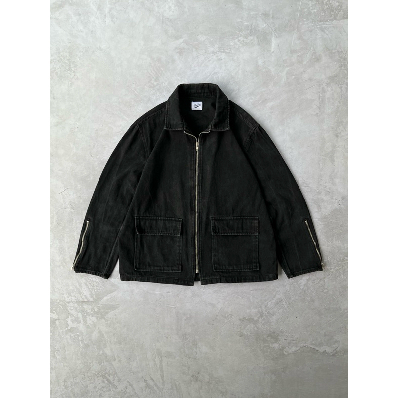 Partimento denim canvas Blackwash Double Big Pocket Work Jacket