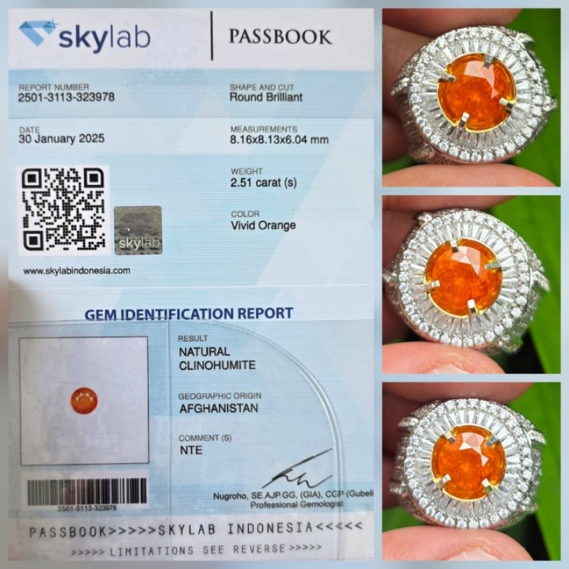 Natural Rare Gemstone Vivid Orange Clinohumite Sertifikat 2.51 crt