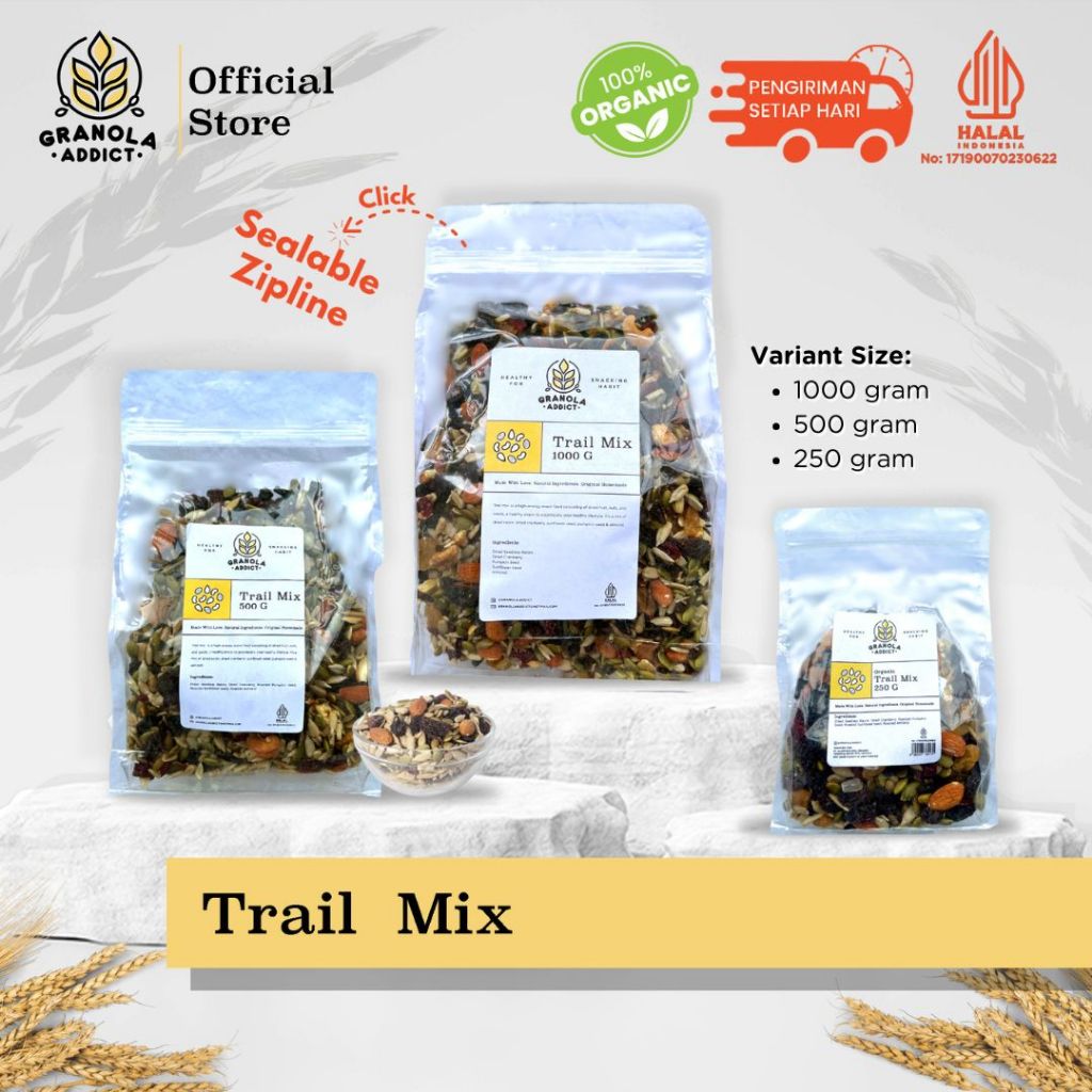 

Granola Addict - Healthy Trail Mix / Cemilan Sehat (Sunflower, Pumpkin Seeds, Almond, Raisin, Cranberry) All Var (250gr ; 500gr ; 1000gr / 1kg)