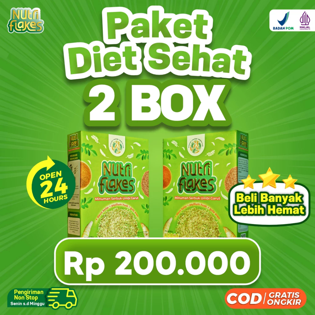 

Diskon Paket 2 Box Nutriflakes Sereal Umbi Garut - Ampuh Atasi Asam Lambung, Gerd, & Maag