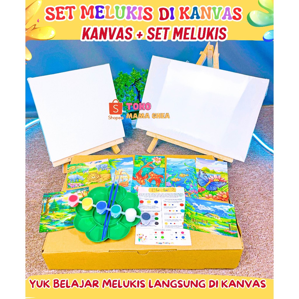 

[MELUKIS KANVAS] SET Melukis di Kanvas Asli Ukuran 20x30 & 20x20 Free Cat + Kuas + Desain Gambar + Color Chart Box | Mainan Edukasi Anak | Belajar Lukis Mewarnai | DIY PAINTING KIT ART