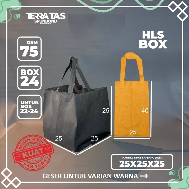 

(Pcs) Tas Spunbond 75 GSM 25x25x25 Untuk Box 22-24 Handle Lipat Samping Souvenir Goodie Bag