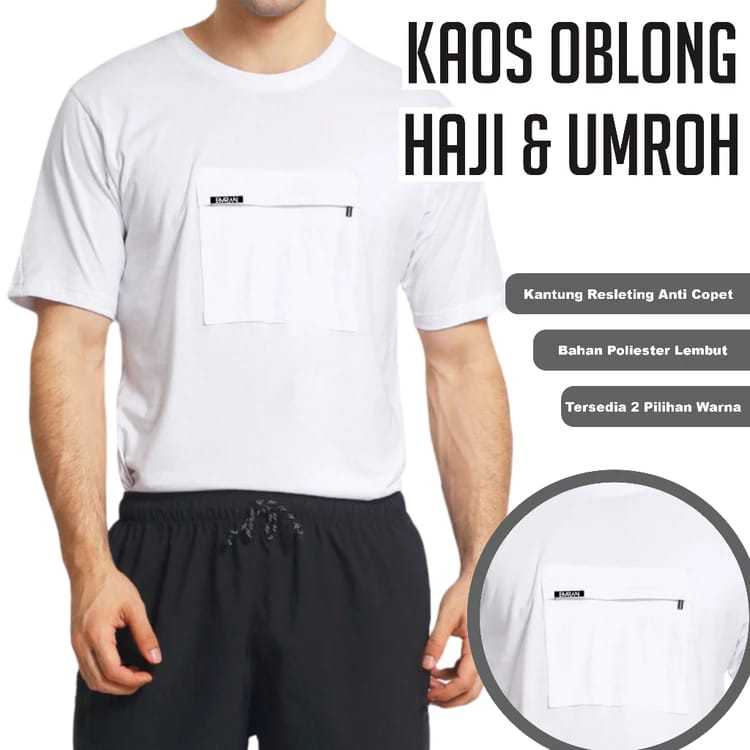 Baju Kaos Dalam Haji Pria/ Laki laki Kantong Resleting Bahan Katun Adem (YM)
