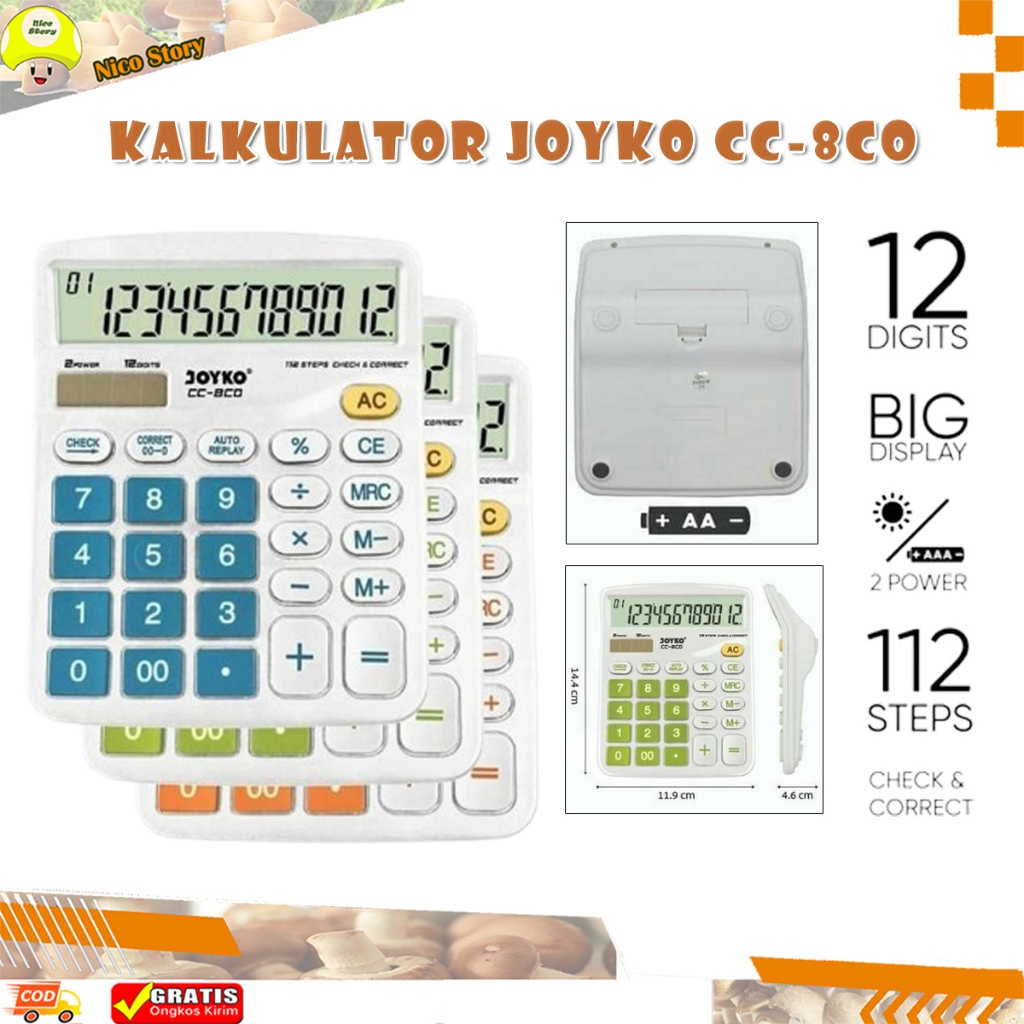 

(ncs) Kalkulator Joyko Calculator CC-8CO 12 Digits CC - 8 Check Correct
