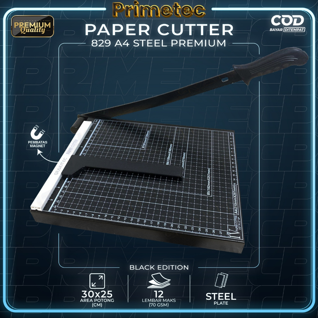 

Paper Cutter A4 ( Alat Potong / Mesin Pemotong Kertas HVS, Sticker, Dos, PVC ID Card, Yellow Board, Art Paper, Vinyl. Bontax Camel, Kertas