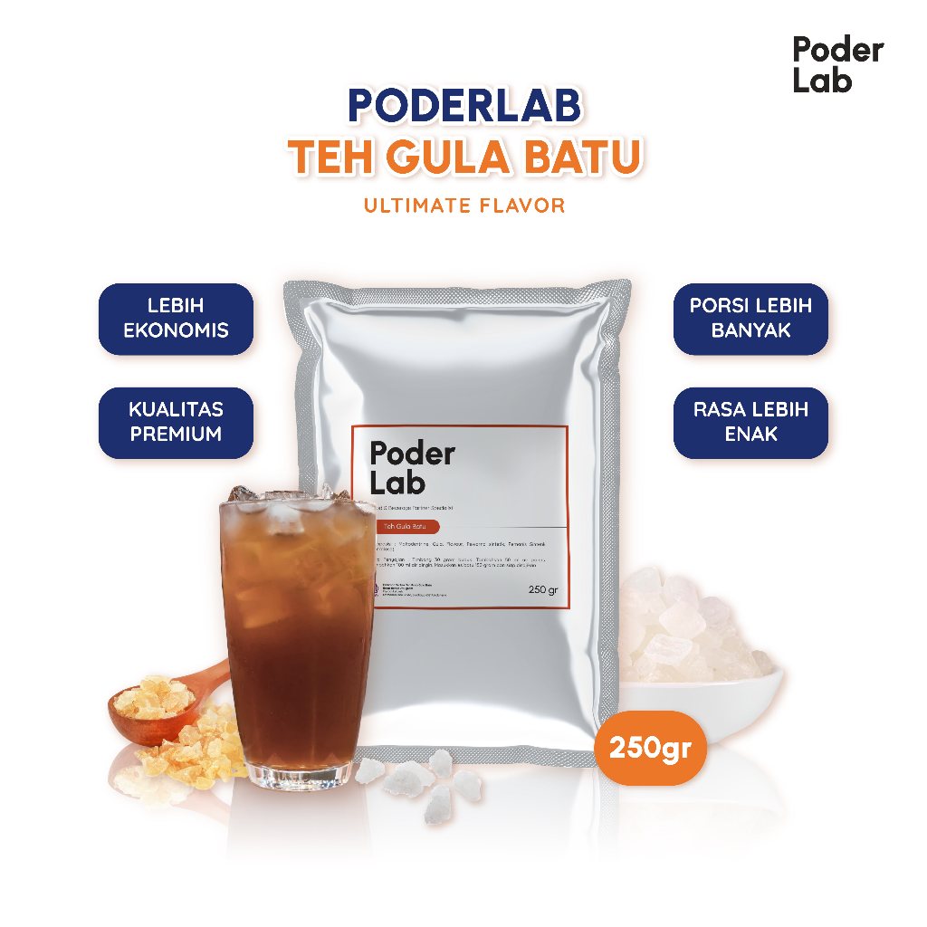 

PODERLAB - Teh Gula Batu Powder / Bubuk Minuman Rasa Es Teh Gula Batu Strawberry Lemongrass Peach Blueberry 250 gram