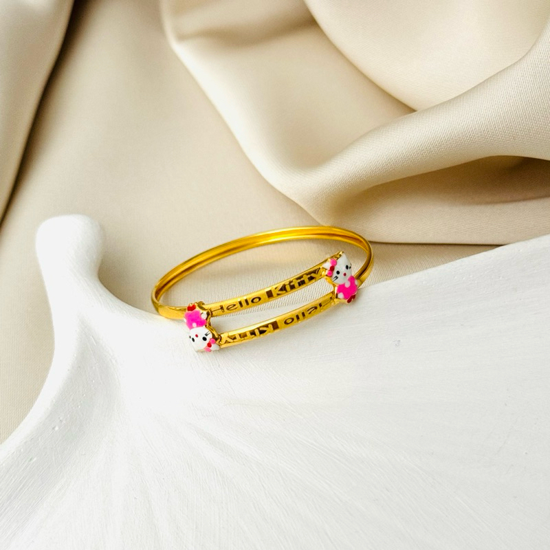 Gelang Bayi Model Silang Boneka Warna Emas Asli Kadar 700 16K