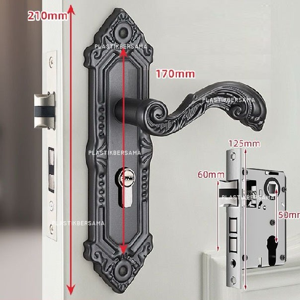 Handle Pintu Kecil / Kunci Pintu Rumah / Gagang Pintu Rumah Abu Grey Mewah Elegan