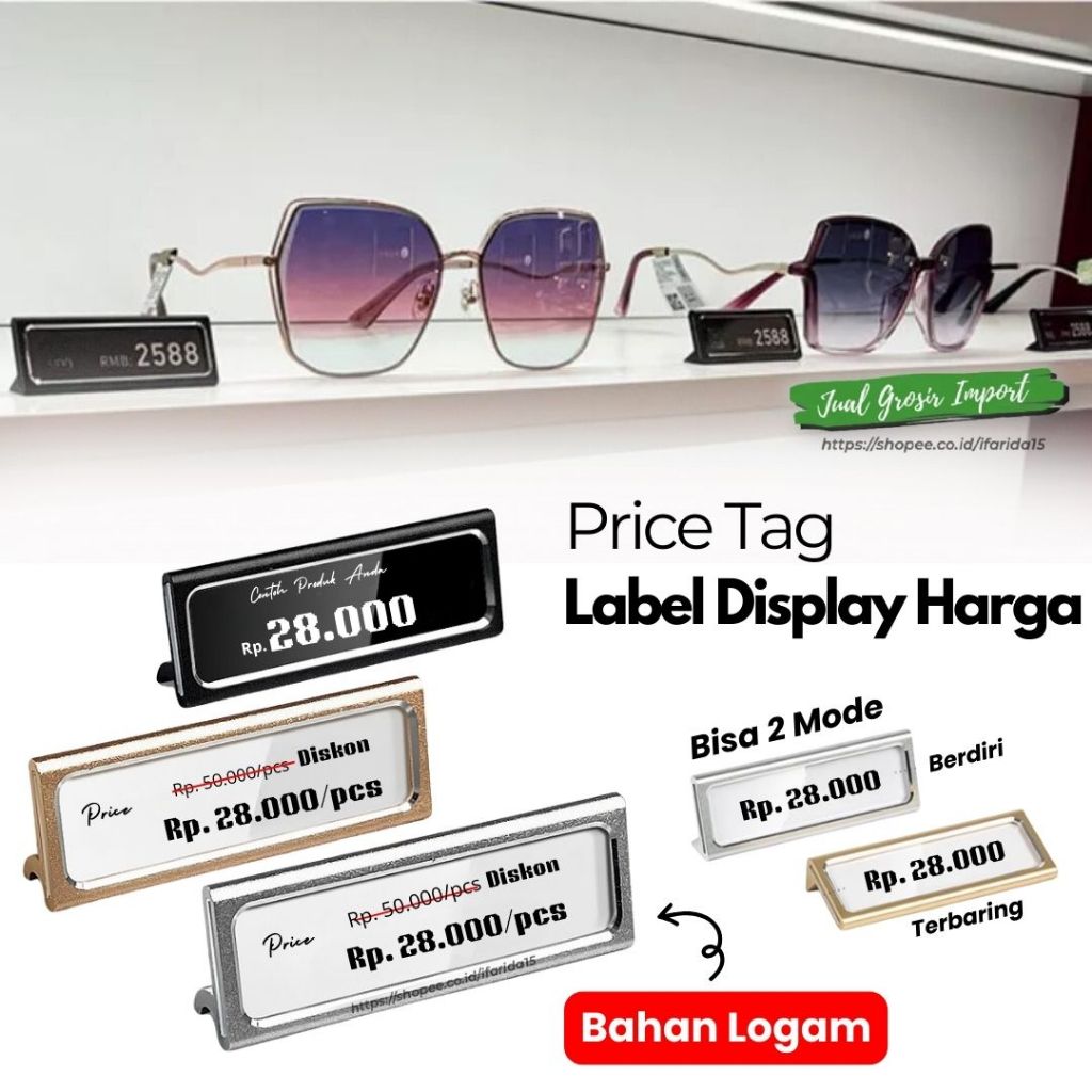 

Price Tag Holder Emas Hitam Silver Price Label Holder Logam Rak Stand Display Tag Harga Label Harga