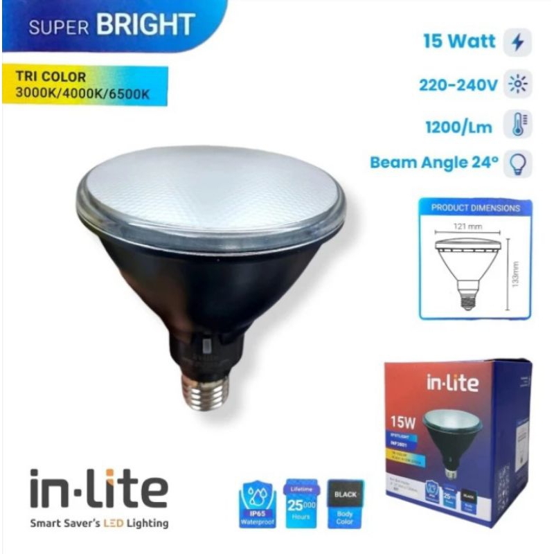 In-Lite Lampu Taman PAR38 15W INP3801 Tri Color / Lampu Spotlight 15 Watt 3000K 4000K 6500K Inlite