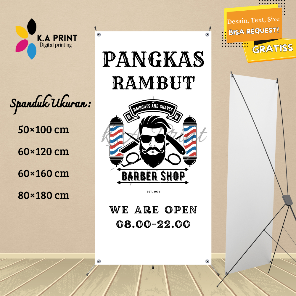 Cetak Spanduk Banner Usaha Pangkas Rambut Barbershop Haircut Bisa Request Putih MMT Spanduk Custom 6