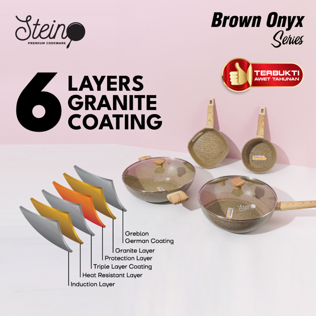 STEIN Paket Onyx Panci+Wok (4 in 1 Granite Series Wok German)- 18cm+ 20cm+ 30cm+ 32cm Official Store