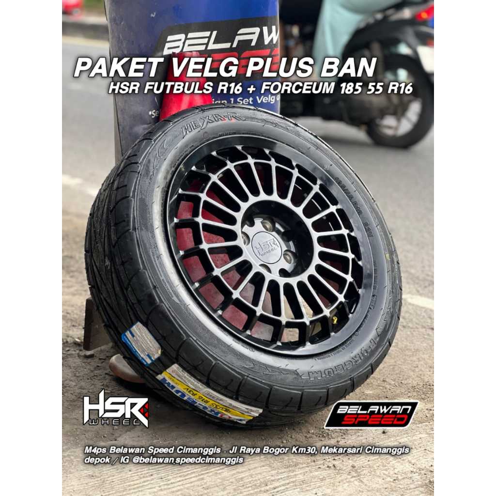 Paketan Velg Plus Ban Mobil Ring 16 Untuk Jazz Agya Ayla Calya Sigra Avanza HSR FUTBULS Black