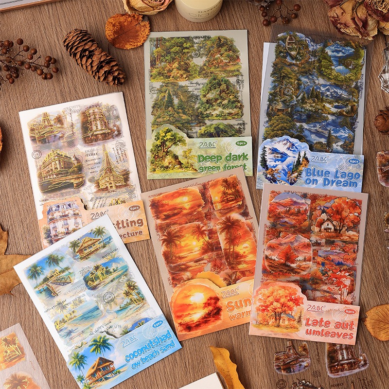 

[Artopia] 6 Lembar Sticker YMZL Journey Nature Holiday Stiker Liburan Alam Sunset Pantai Musim Gugur Hutan