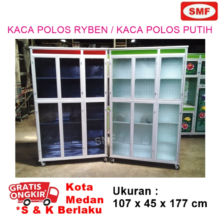 LEMARI SAYUR / RAK PIRING 3PT RATA - KACA POLOS PUTIH / POLOS RYBEN