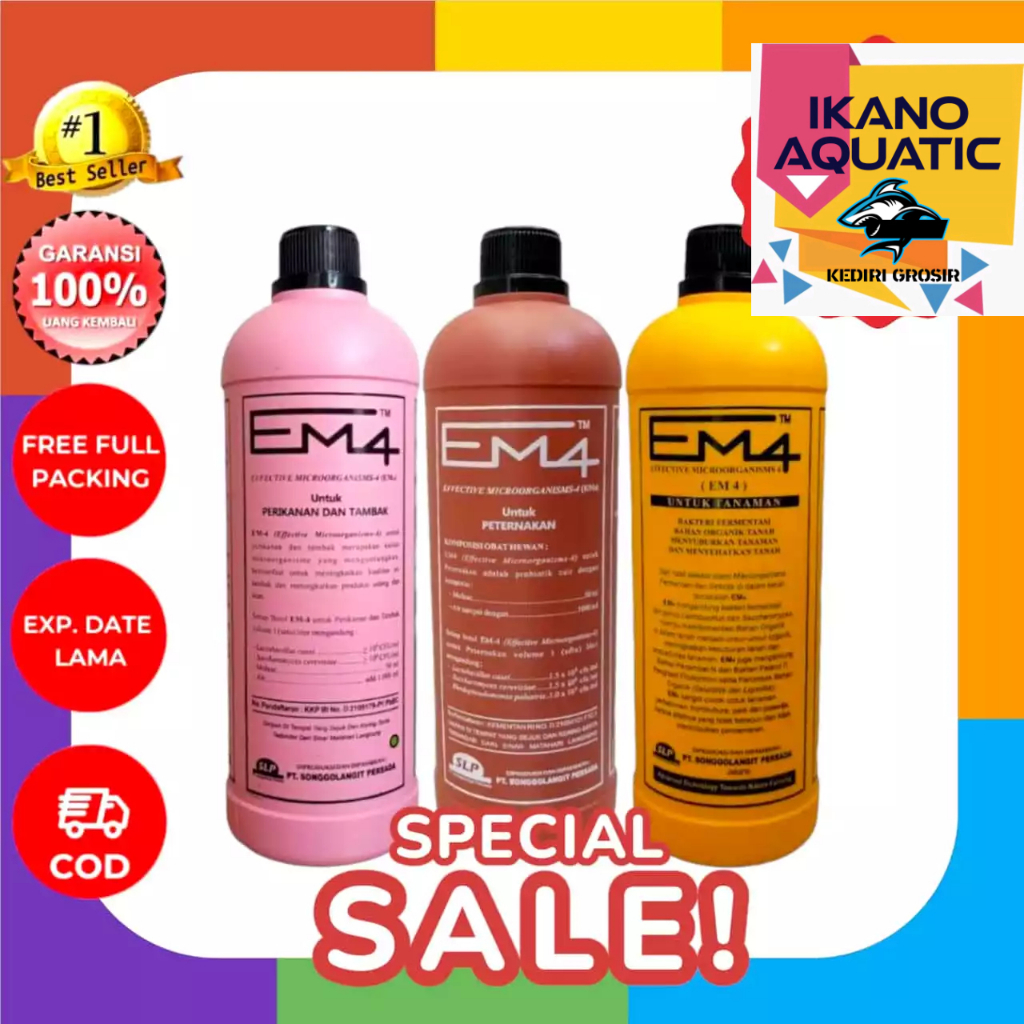 EM 4 PERIKANAN ( PINK), EM 4 PETERNAKAN (COKLAT), EM 4 TANAMAN (KUNING)