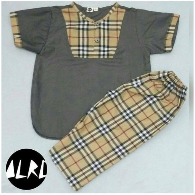 (3-4 Tahun) Koko Kurta Anak Grey Motif Kotak kotak