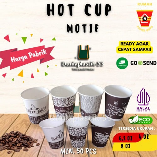 Paper Cup Kopi Polos/Motif 4oz, 6.5oz, 8oz / Tutup Paper Cup 4oz, 6.5oz, 8oz