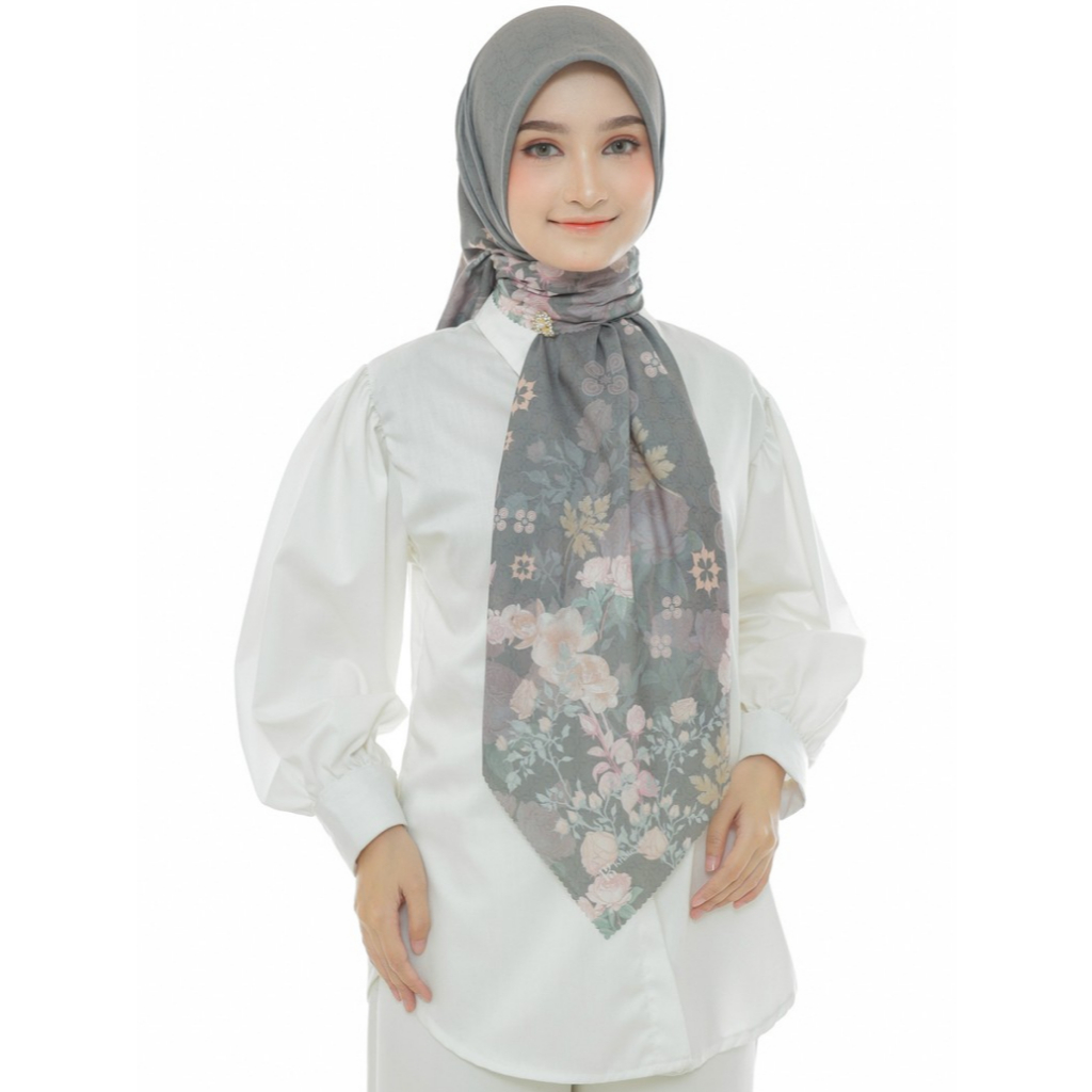 Khaleesya Scarf - Blooming Joy Series Hijab Motif Floral Segi Empat Dengan Bahan Ultrafine Tryspan -