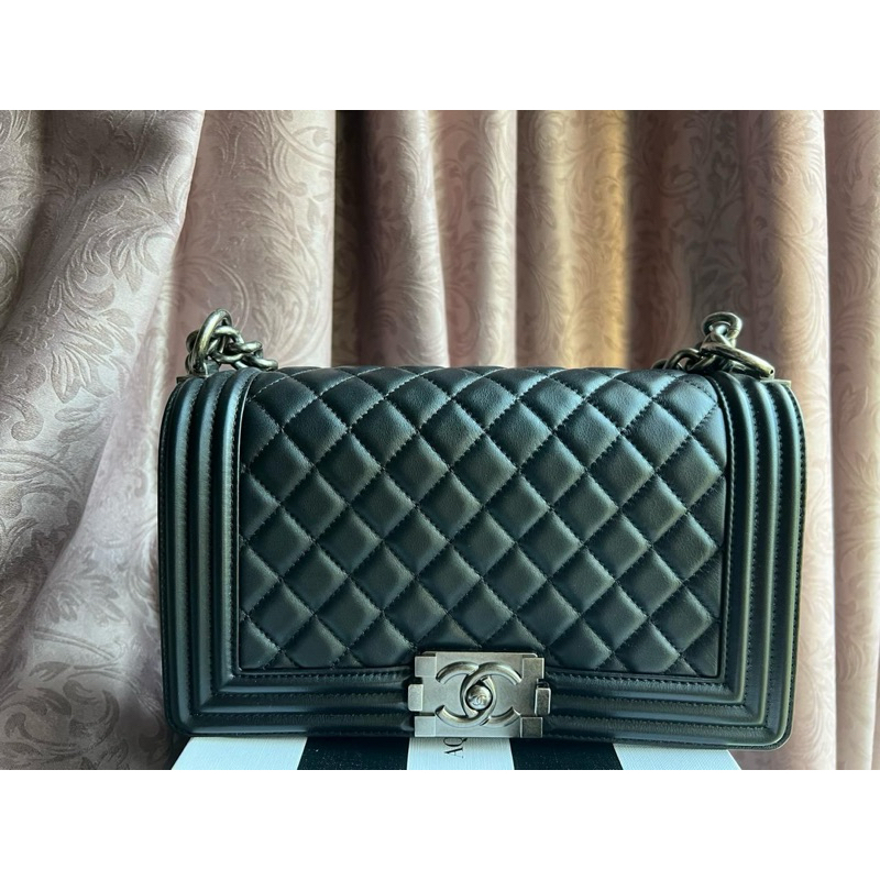New chanel boy medium rhw calf skin Black bag tas wanita selempang