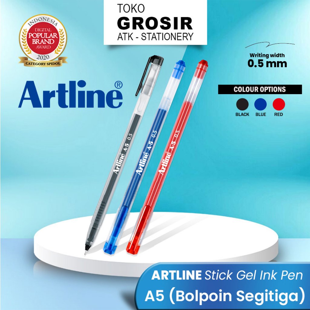 

Bolpoin Segitiga Artline Stick Gel Ink Pulpen 0.5 mm A5 / Bolpoin Ergonomis