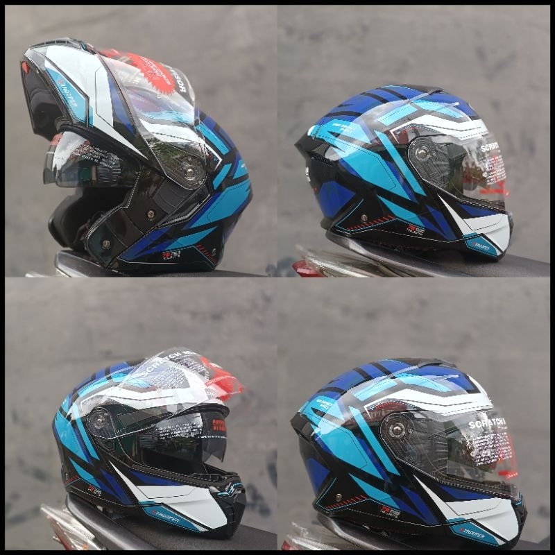 HELM IMPORT FULL FACE MODULAR,STUDDS MOTIF BLACK N6 BLUE, SLOT INTERCOM, DOBLE VISOR, ORIGINAL