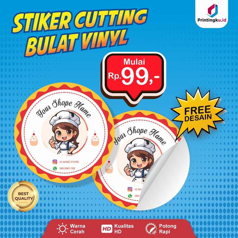 

TERMURAH CETAK STIKER VINYL LABEL BULAT MAKANAN TOPLES CUSTOM