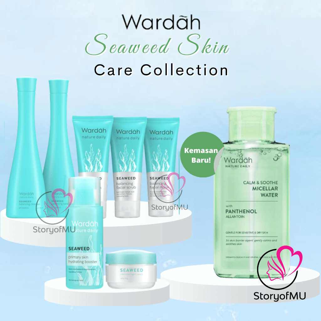 WARDAH Nature Daily SEAWEED SERIES Cleansing Micellar Water / Balancing Cleanser / Toner / Facial Wa