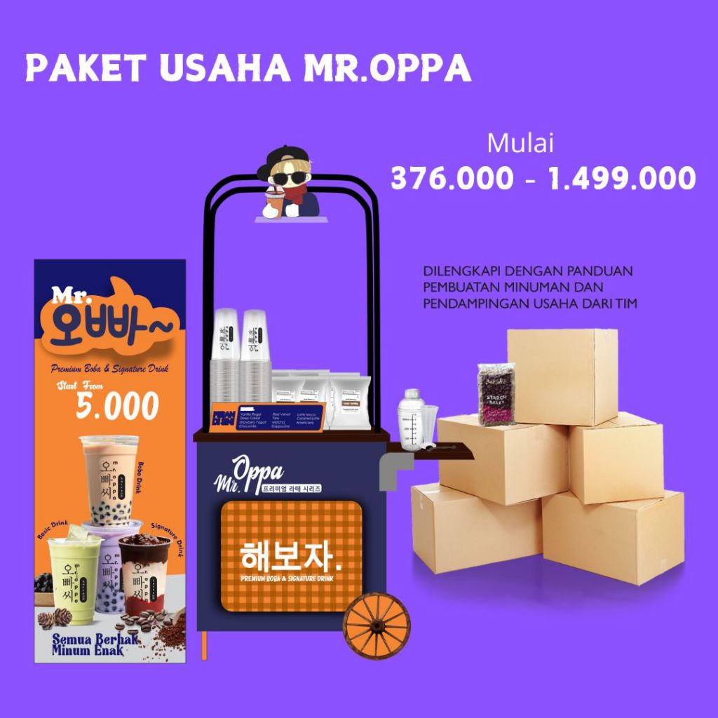 PAKET USAHA MINUMAN KEKINIAN/ KEMITRAAN/ FRANCHISE MR.OPPA - PREMIUM BOBA & SIGNATURE DRINK