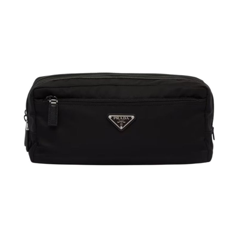 Prada Re-Nylon and Saffiano Leather Travel Pouch Black