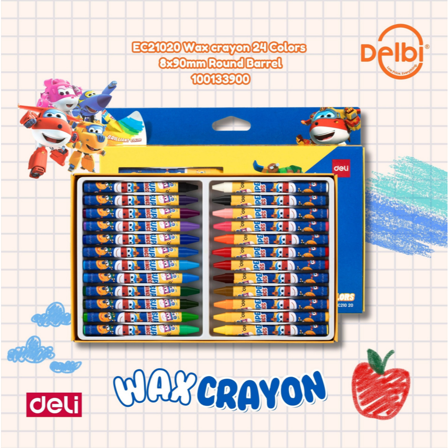 

EC21020 Wax crayon 24 Colors 8x90mm Round Barrel DELI KRAYON WARNA WAY