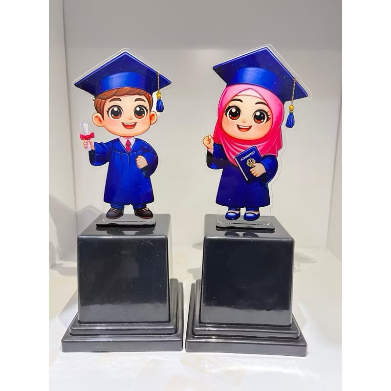 Piala Acrylic Wisuda Anak Sekolah Toga Biru / Plakat kelulusan pendidikan sekolah tk sd smp sma / Pi
