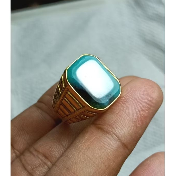 cincin batu akik Bacan Doko mejiko natural Bast quality elegan model kotak cutting