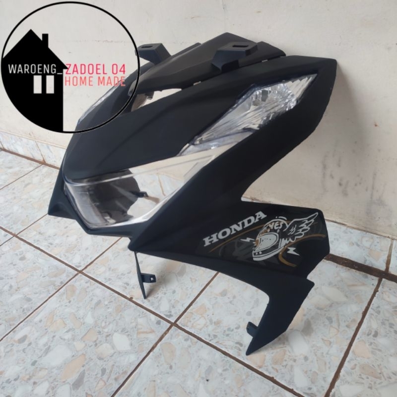 Cover Tameng Depan Set Mika Lampu Depan+Sen Honda Beat Fi New LED Beat Deluxe Beat Street Hitam Doff