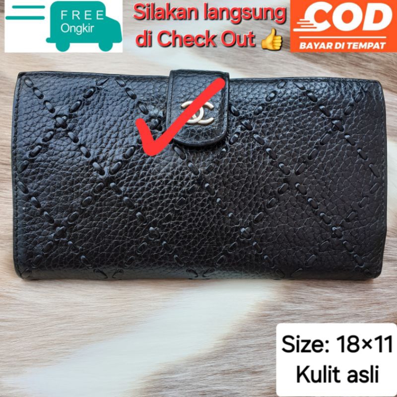 Dompet Wanita Lipat Kulit Asli Hitam Anyaman