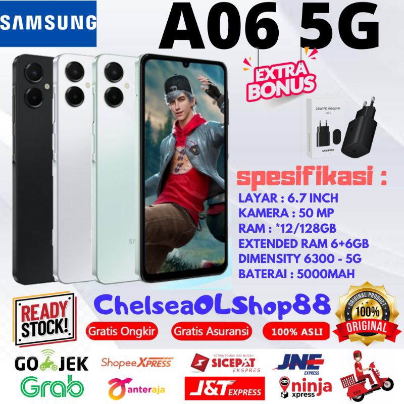 SAMSUNG A06 5G RAM 6+6/128GB ( EXTENDED 12GB RAM ) GARANSI RESMI SAMSUNG INDONESIA