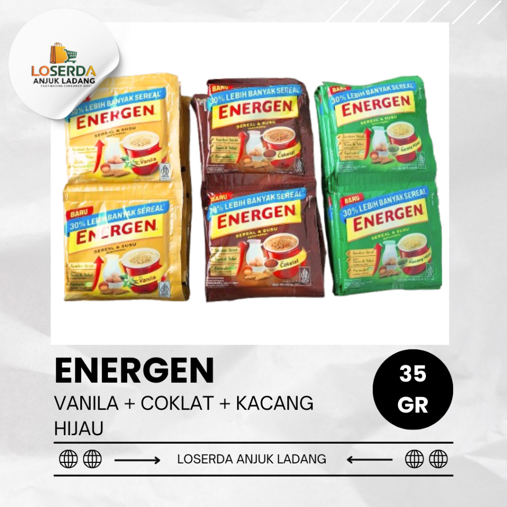 

[Paket isi 3] - Energen Sereal Vanial Coklat Kacang Hijau 34 Gram