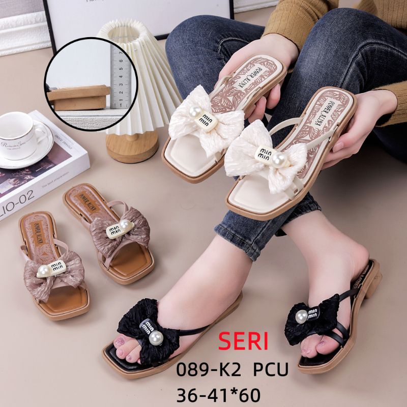Sandal Wanita Karet Jelly Import Motif Slop.Pita Brukat Miu Miu Youth balance 089-K2