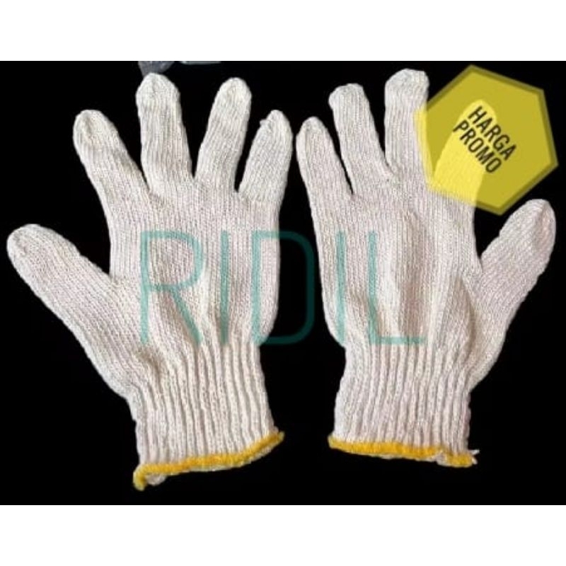 sarung tangan kerja (1lusin/12pasang) kain katun rajut putih benang A4/5 standar serbaguna
